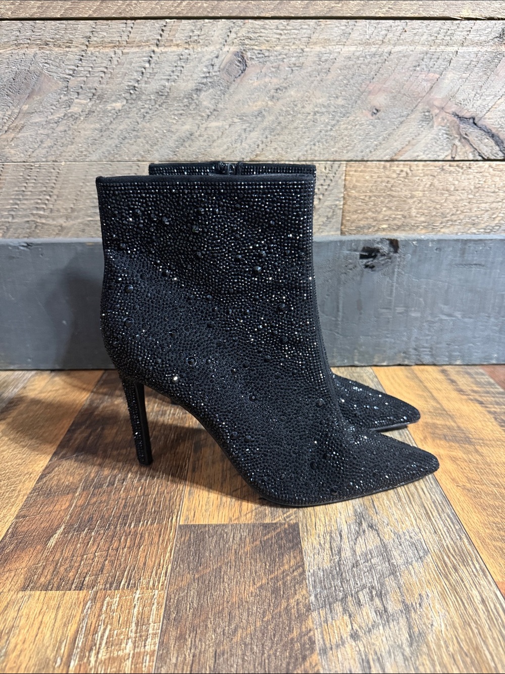 INC Black Rhinestone Crystal Pointed Toe Stiletto Ankle Boots 8.5